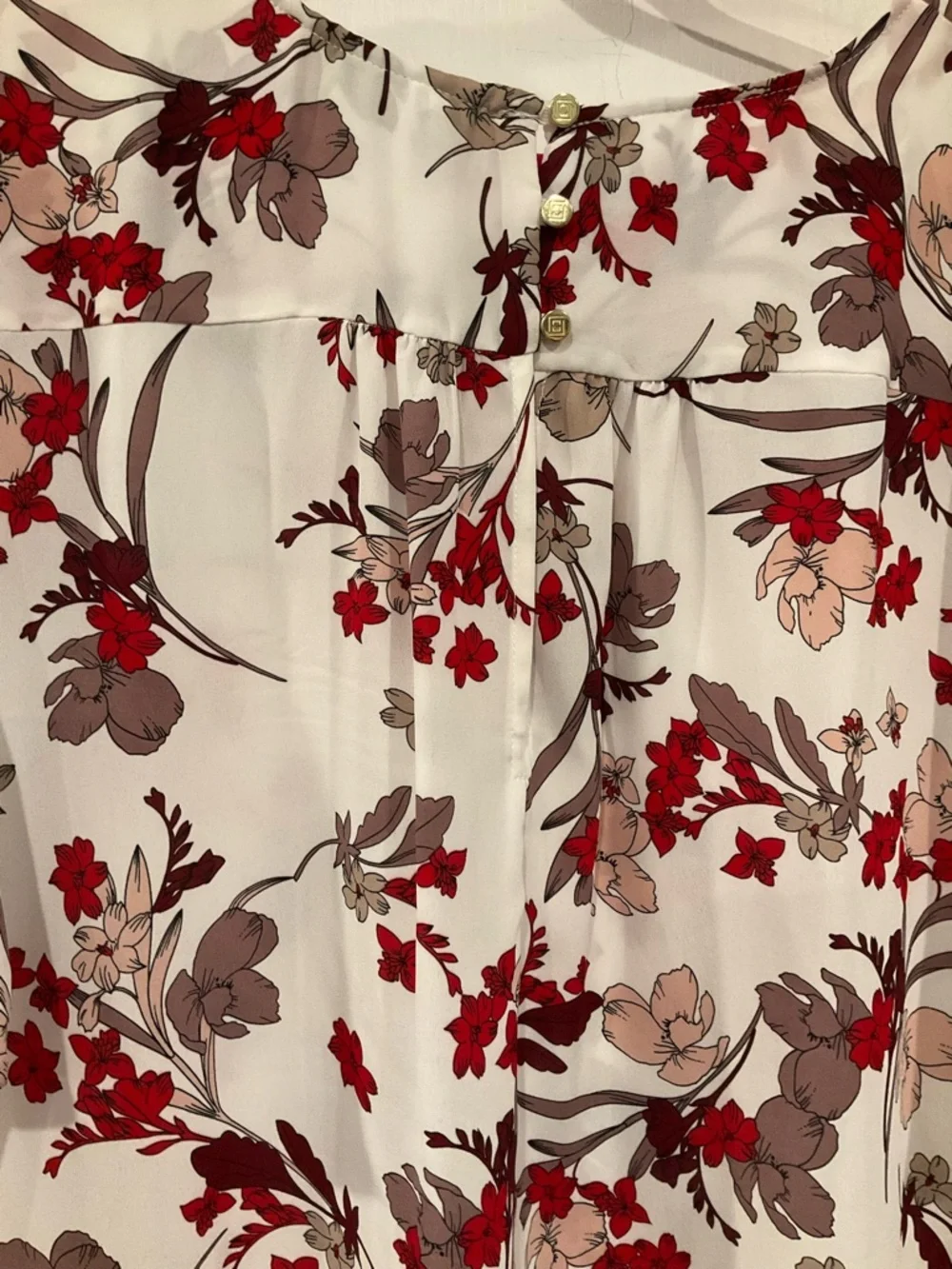 Women's Floral Short-Sleeve Blouse - Red & Taupe on Cream - Picture 5 of 6